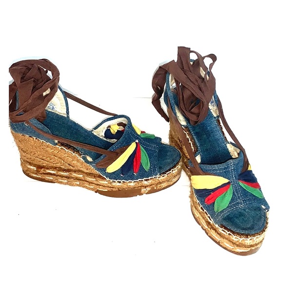 Vintage Shoes - Vintage 70s Platform Espadrille Sandals Wrap Sandals Lace Up Sandal Size 5 1/2